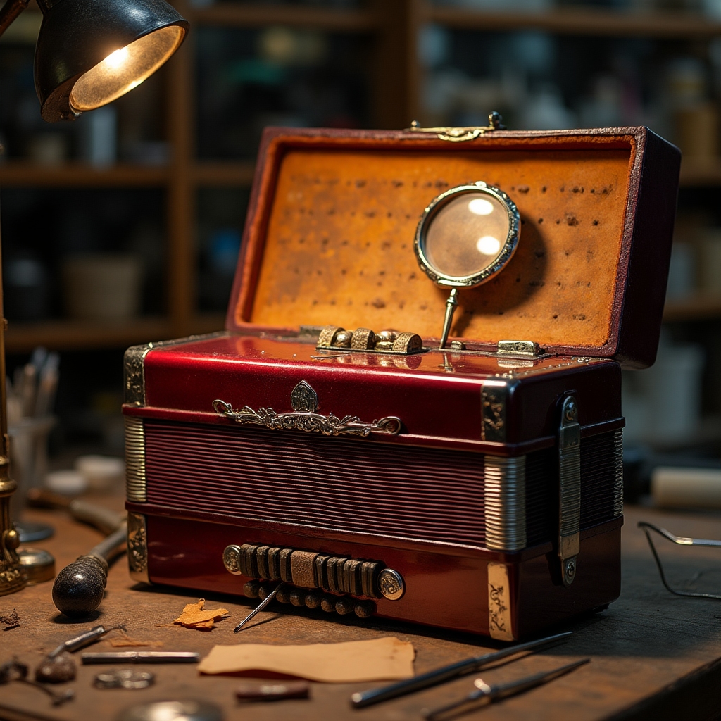 Баян на столе во время ремонта