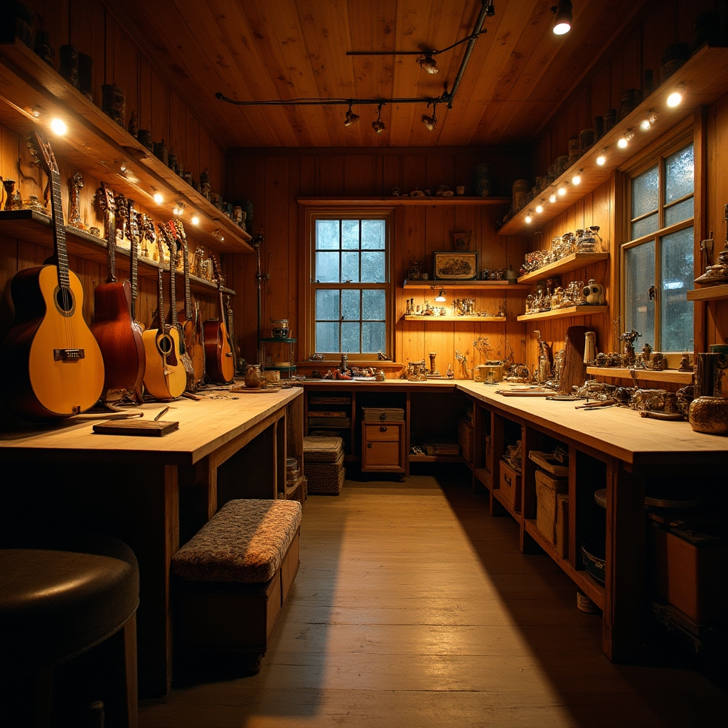 Интерьер мастерской по ремонту музыкальных инструментов